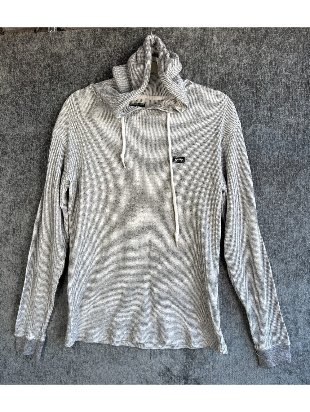 Mens Sz Small Billabong Keystone Hoodie Waffle-Knit Thermal Gray